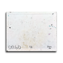 Load image into Gallery viewer, This image shows the backside of a canvas panel featuring subtle paint smudges and fingerprints, adding a raw, authentic touch. The artist&#39;s signature &quot;Ongo,&quot; along with the date &quot;2024 724&quot; and edition &quot;1/1,&quot; are clearly marked in the bottom corners, indicating it is a unique piece.
